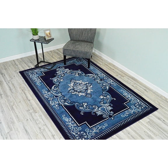 Glamour Thick Plush Oriental Area Rug Traditional Carpet Floral Medallion Design-206 (6'6"x9'2",Navy)