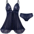 thumbnail image 2 of DAKIMOE Sexy Lingerie for Women Pajamas Set Open Front V Neck Ruffle Sheer Mesh Lace Wireless Babydoll Lingerie Dress with Thong 2 Piece for Valentine's Day, 2 of 11