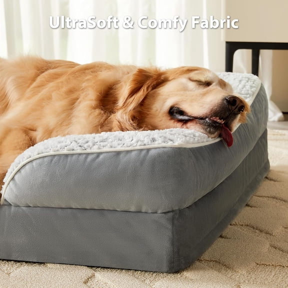 Orthopedic Dog Bed for Large Dogs, Waterproof with Removable Cover and Anti-Slip Bottom, Grey