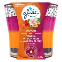 Glade Scented Candle Jar, Vanilla Passion Fruit & Hawaiian Breeze 2-in-1, Fragrance Infused with Essential Oils, 3.4 oz