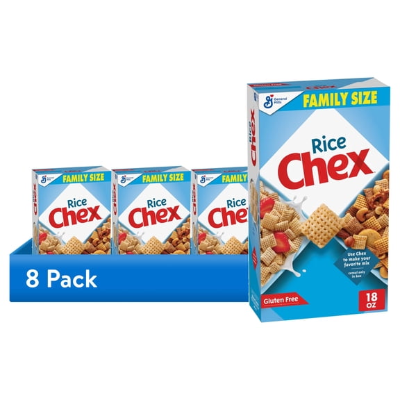 (8 pack) Rice Chex Gluten Free Breakfast Cereal, Homemade Chex Mix Ingredient, Family Size, 18 oz