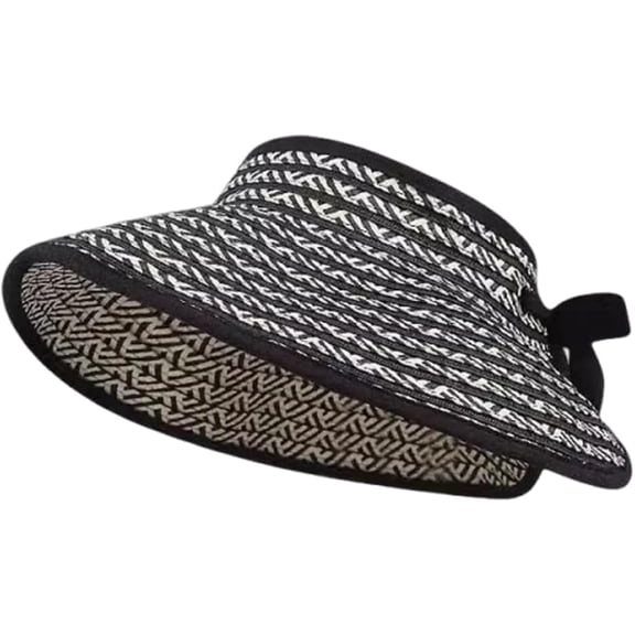 Kukuzhu Women’s Sun Hats Straw Visor Stripe Beach Hat Wide Brim Foldable Summer Open Top Cap