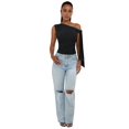 thumbnail image 4 of Women'S Ruched One Off the Shoulder Tank Tops Asymmetrical Neck Tie Shoulder Going Out Top, 4 of 9