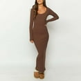thumbnail image 1 of Crew Neck Basic Maxi Dress Solid Color Women Sexy Vacation Outfit (Black S), 1 of 8