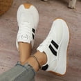 thumbnail image 3 of Rokment Women's Vintage Platform Chunky Low Top Fashion Sneakers Fall Winter Retro Casual Color Block Patchwork Height Increasing Skateboard Tennis Walking Shoes Comfortable White Size 7.5, 3 of 7