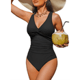 thumbnail image 2 of NICELF Bathing Suit for Women, Sexy One Piece Swimsuit Women, Tummy Control Swimsuits for Women Deep V Neck Knot Front Swimwear, Black, 2 of 7