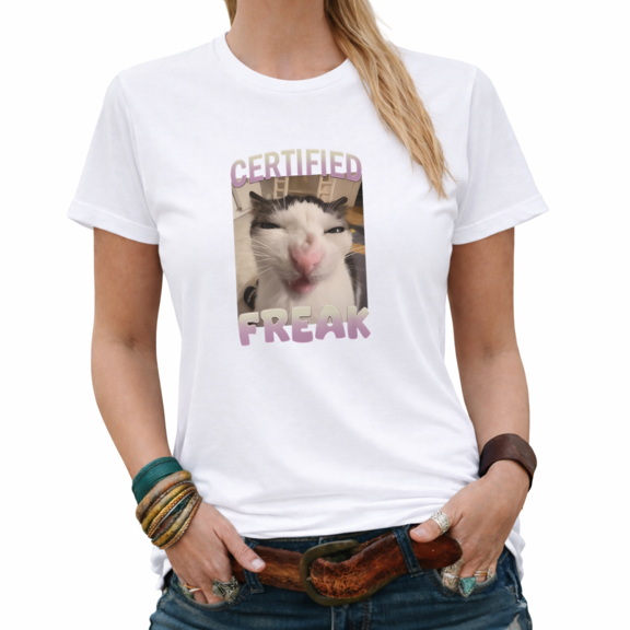 Retro Oversized Certified Freak Cat Graphic Tees Women's Comfy Funny Tops