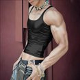 thumbnail image 2 of YLSDY Men's Metallic Shiny Cropped Tank Top, Trendy Slim Fit Camisole with Thin Straps for Nightclub and Streetwear Black S, 2 of 9