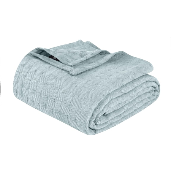Superior Basketweave All-Season Cotton Blanket, King, Light Blue