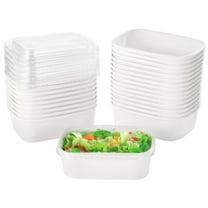 25PCS Kraft Paper Bowls, 22oz Disposable Food Containers with Clear Lids, Oilproof Salad Bowls, White Rectangular Treat Bowls for Soup, Snacks, Sushi, Hot Cold Takeout Boxes, Microwave Safe
