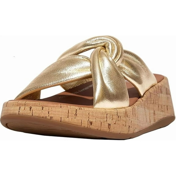 FitFlop Women's F-Mode Platino Leather-Twist Flatform Wedge Sandal Slides 8M