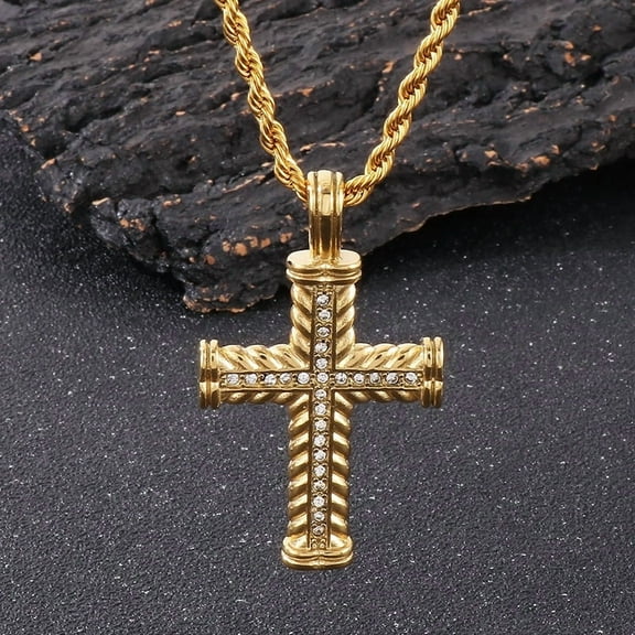 14K Yellow Gold Cross Classic Necklace Pendant Waterproof Fashion Golden Silver Color Collar Jewelry New