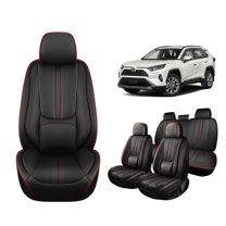 Car Seat Covers Full Set Fit for Toyota RAV4 2019-2025, Premium Faux Leather Car Seat Protector,Breathable Anti-Slip Full Wrapping Edge Seat Covers(BlackRed,Full Set)