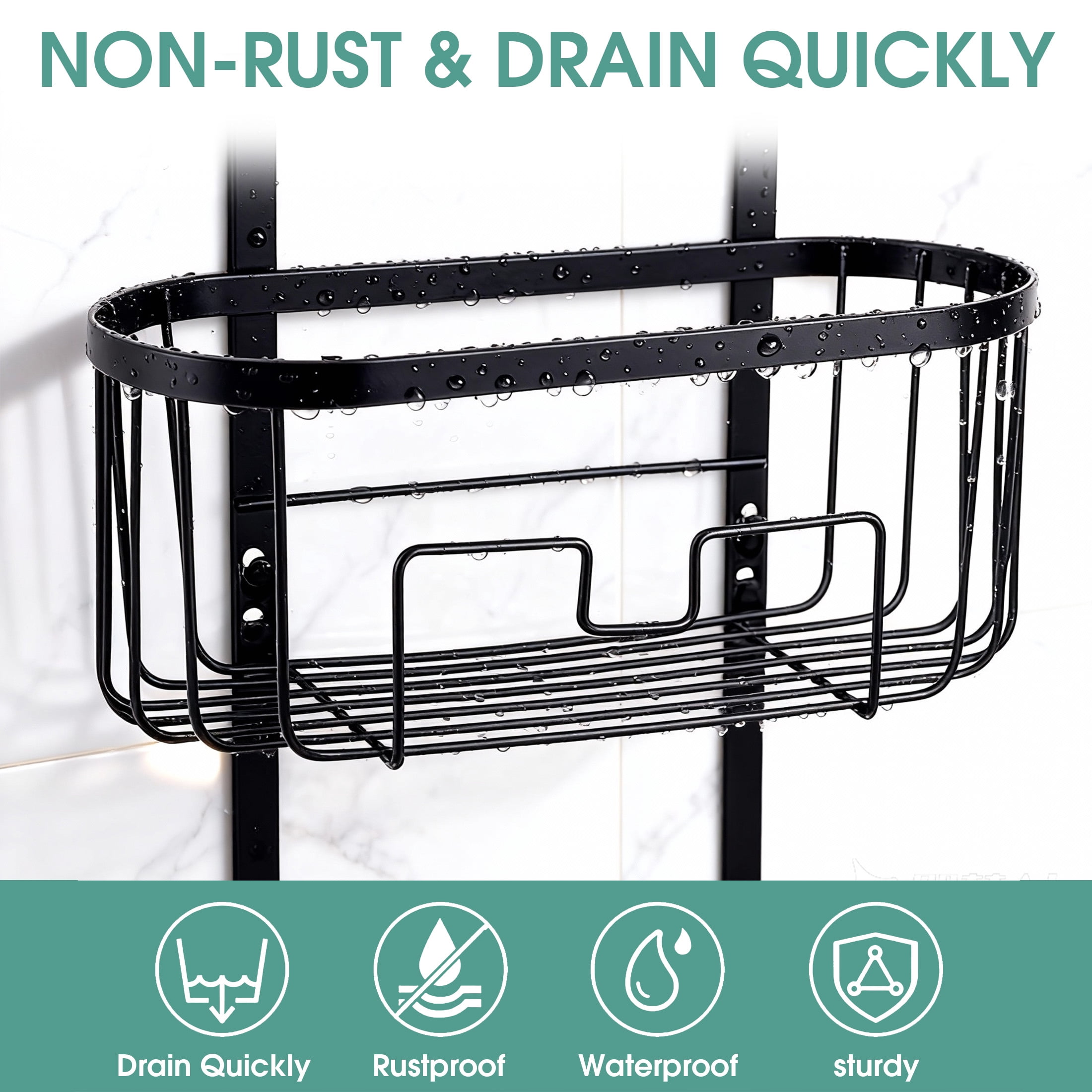 Hanging Shower Caddy Over ShowerHead, 3 Tier Rustproof Shower Shelves Organizer with Hooks & Soap Holder, Anti-Swing Bathroom Shower Organizer, Black Shower Caddy Hanging