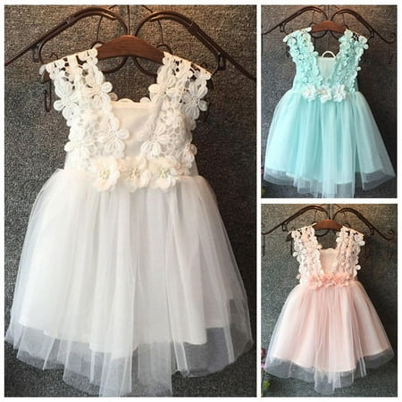 

New Arrivals Baby Girls Party Lace Tulle Flower Gown Fancy Dridesmaid Dress Sundress Hot Sales
