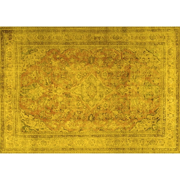 Ahgly Company Machine Washable Indoor Rectangle Persian Yellow Traditional Area Rugs, 5' x 7'