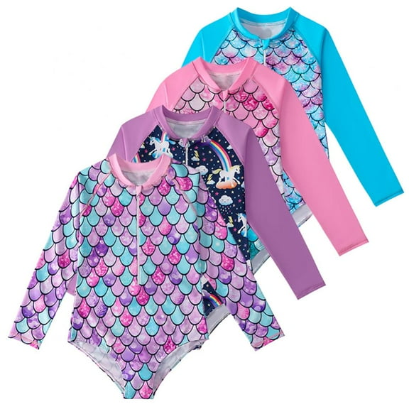 URMAGIC Girls Long Sleeve Zipper One Piece Swimsuit , Kid Girl UPF 50  Beach Rashguard Quick Dry Swimwer 2-12 Years