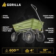thumbnail image 3 of Gorilla Carts 4 Cu Ft Poly Garden Dump Cart with Quick-Release, 600 lb Capacity, Green, 3 of 11