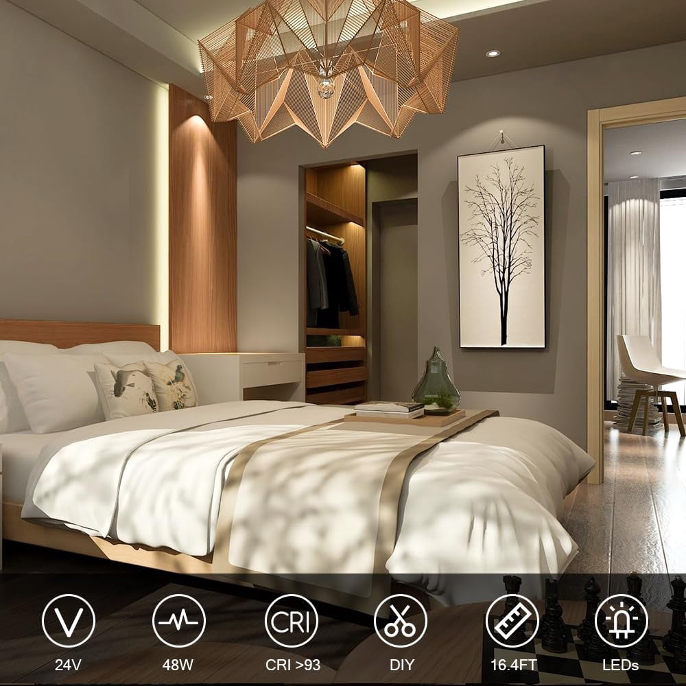 VST 16.4ft COB LED Strip Lights Natural White 4000K, 24V Dimmable LED Tape Light, 48w, 2640 LEDs, Ra 93+, IP30, Lighting for Kitchen, Cabinets, UL Listed (Power Source Not Included)