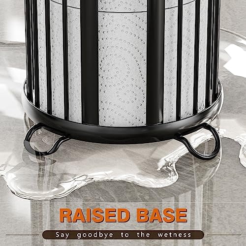 Freestanding Toilet Paper Holder Stand with Storage, Modern Black Bathroom Tissue Organizer for Mega Rolls, Minimalist Design Space-Saving Solution