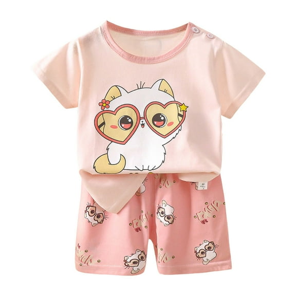 KPOPLK Children's Short Sleeved Suit Summer Pure Cotton Boy Clothes Thin New Girl T Shirt Summer Clothes Baby Children's Clothes 24 month boy clothes(6-9 Months,Pink)