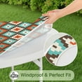 thumbnail image 5 of 44in Round Tablecloth with Elastic Edge, Waterproof Fitted Table Cover for 36-44" Tables, Boho Theme Polyester Reusable Table Cloths Wipe Clean for Picnic, Dining, Outdoor Use and Party Decor, 5 of 7