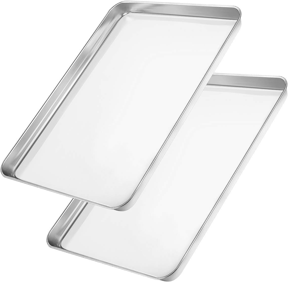 PandaTop 2 Pcs Baking Sheet Pan Set (12.2*9.5*0.98in), Stainless Steel Large Cookie Sheets,Tray Oven Bakeware for Jelly Roll/Bread/Bacon, Non Toxic & Healthy, Rust-free & Dishwasher Safe