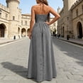 thumbnail image 6 of Wxolcjlv Women Stripe Print Maxi Dress Halter Deep V Neck Casual Beach Vacation Summer Long Dress, 6 of 6