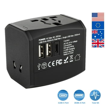 Yuehuam Universal Plug Adapter Wordwide, International Travel Power Adapter with USB Type C Ports for USA/UK/EU/AUS 150  Countries, Black