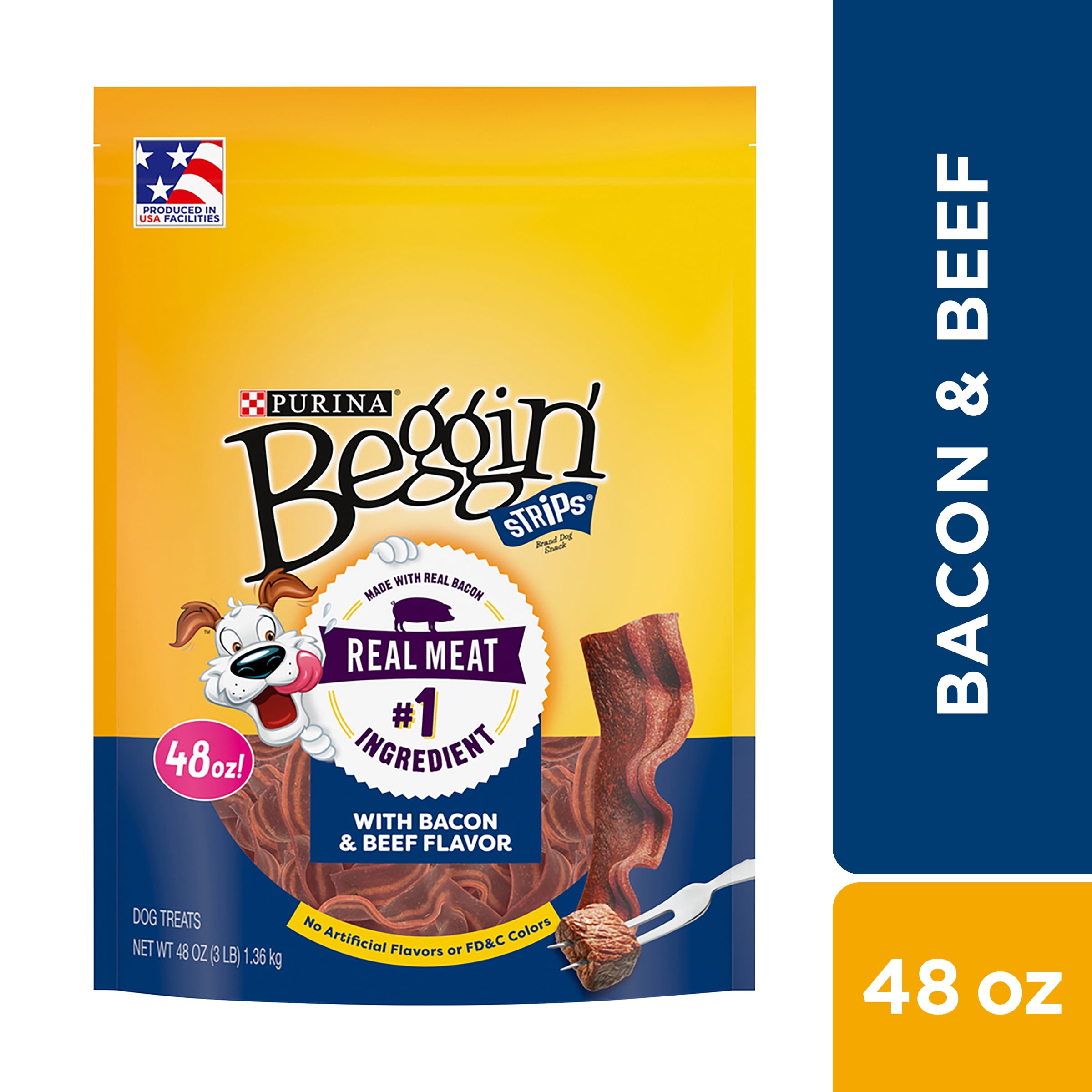 Purina Beggin' Strips Dog Treats, Bacon & Beef Flavors, 48 oz. Pouch