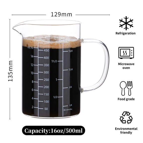 500ml 1000ml 16oz High Borosilicate Heat-Resistant High-Temperature Glass Graduated Measuring Cup with Handle Glass Cup