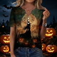 thumbnail image 2 of IYYVV Women Fall Halloween V Neck Shirt Pumpkin Graphic Short Sleeve Tee Autumn Holiday Family Matching Top Yellow S, 2 of 6