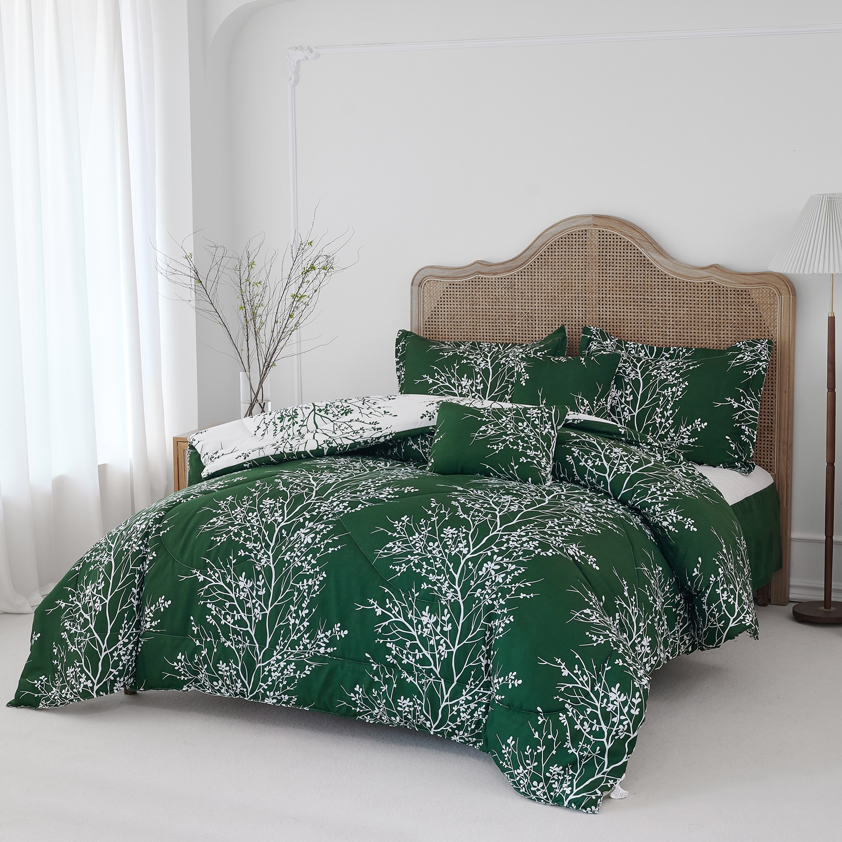 Collections Etc SL Spirit Linen Home EST. 1988 Foliage Collection Comforter Set - Oversized Reversible Bedding, Pre-Washed for Extra Softness, King, Hunter Ivory