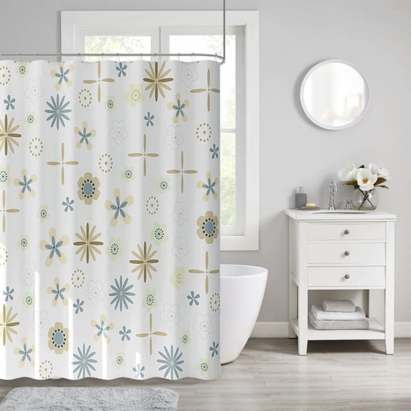 xaoyunyn Waterproof Translucent Shower Curtain with Fish and Floral Pattern includes Hooks for Bathroom and Room Decoration Rust Resistant and Easy to Clean