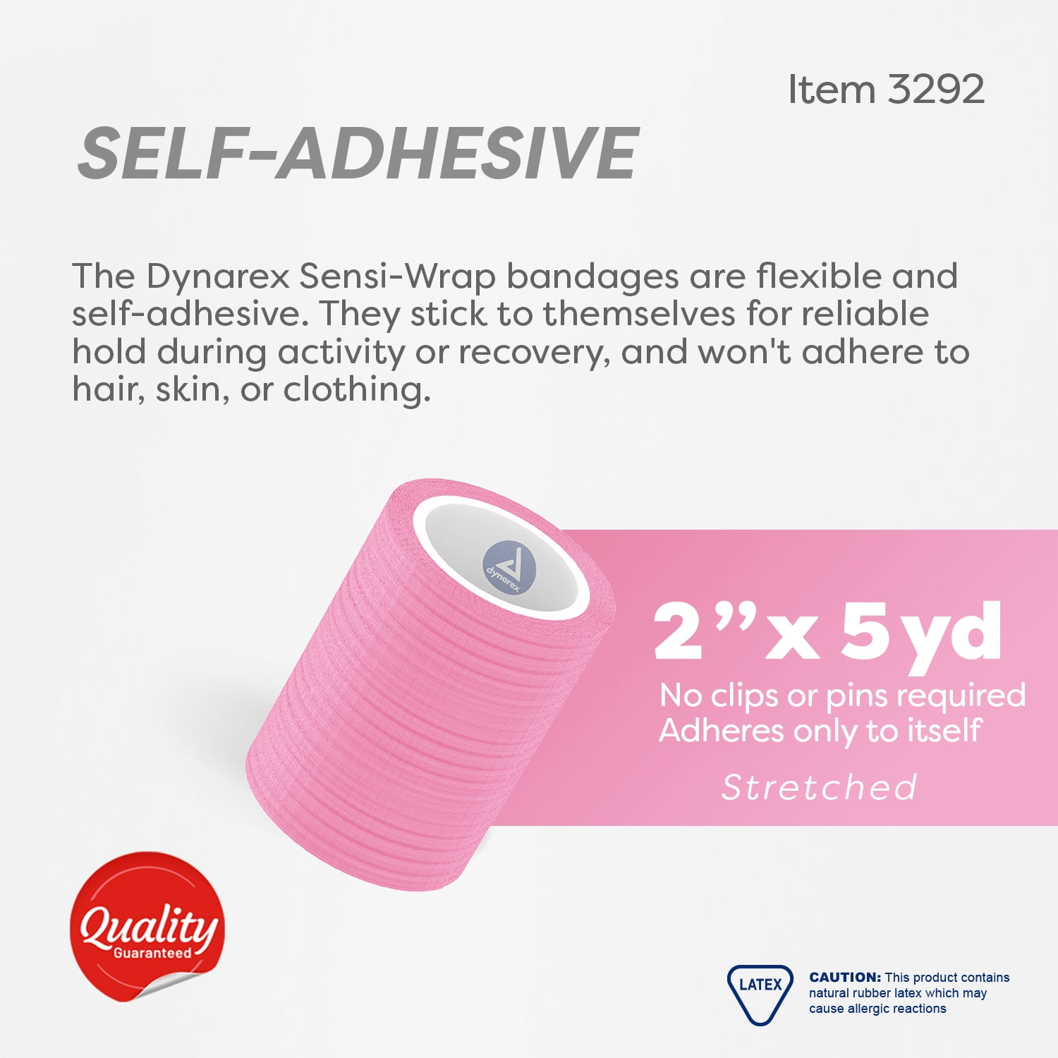 Dynarex Sensi-Wrap Self-Adhesive Bandages, 36-Pack, 2" x 5 yards, Pink, Latex, Colored Elastic Cohesive Athletic Tape, Tattoo Grip & Vet Wrap