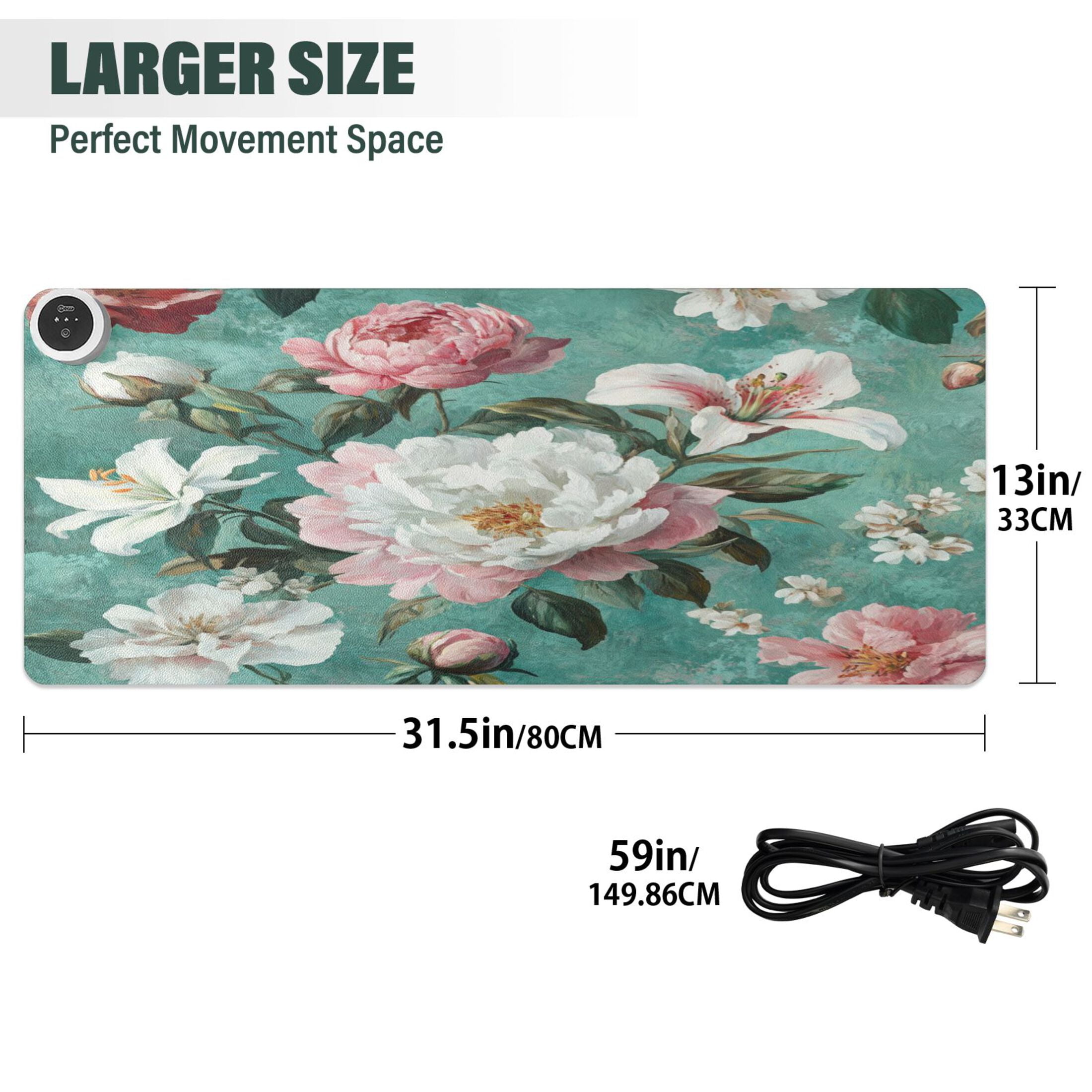 Wobogo Rococo Florals Heated Mouse Pad Extra-Large Desk Mat With 3 Heating Levels and 3-hour Auto Shut-Off Protection Ideal for Computer Keyboards Home Office Hand-warming Essential 31.5in × 13in