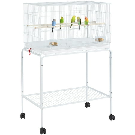 Yaheetech 47'' Flight Cage With Rolling Stand Extra Space Slide-out Tray Wood Perches For Parrots Parakeets Conures Birds, White