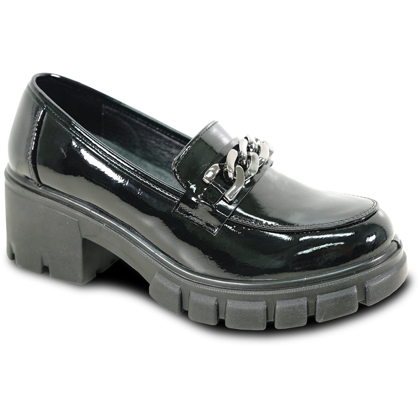 kozi Women Platform Chunky Heel Penny Loafer Slip-on Dress Shoe