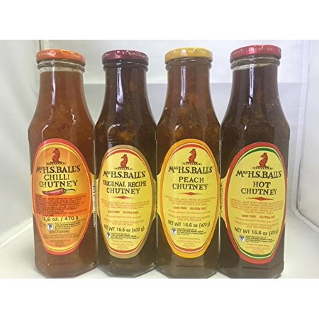 Mrs Balls Variety Sampler Selection of 4 flavors Original,Peach,Hot ,Chilli Chutney South African