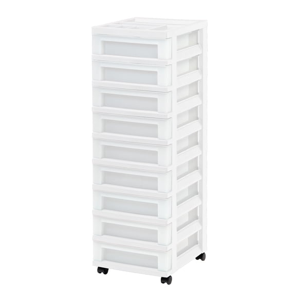 IRIS Drawer Storage Cart with Organizer Top, Black and White