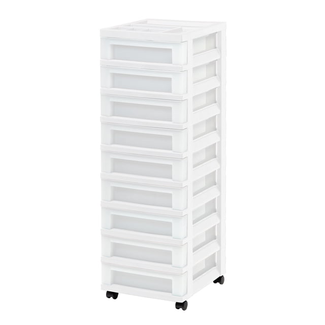 IRIS Drawer Storage Cart with Organizer Top, Black and White