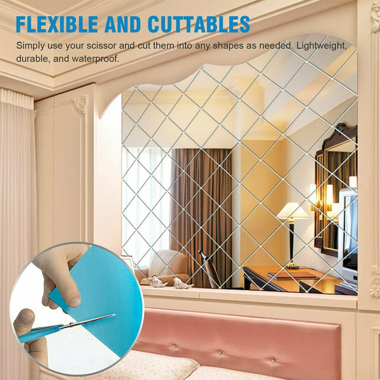Flexible Mirror Sheets, Mirror Wall Stickers Non Glass Self Adhesive Mirror  Tiles Wall Sticky Mirror for Bathroom, Bedroom Dresser, Kitchen Walls