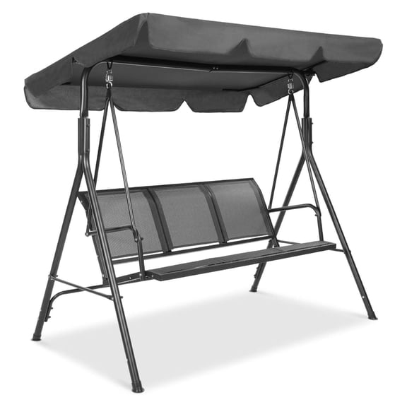 2 Seater Outdoor Adjustable Canopy Swing Glider Patio Loveseat Bench for Deck Porch w Armrests Fabric Steel Frame Gray
