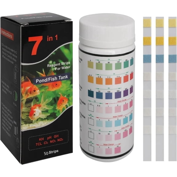 7 in 1 Aquarium Test Strips for Freshwater Aquarium - 50 Strips Fast & Accurate Aquarium Water Test kit for Fish Tank/Aquarium/Pond/, Monitors pH, Hardness, Chlorine, Nitrate, Nitrite and More