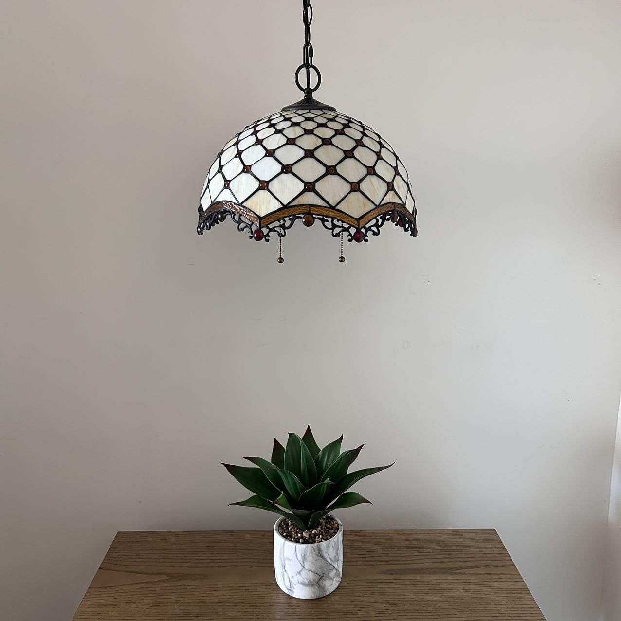 Tiffany Pendant Lights Fixture Beige Stained Glass Crystal Beans LED Bulb Included for Dining Room Hotel Restaurant Cafe 16"W*16"D*75"H