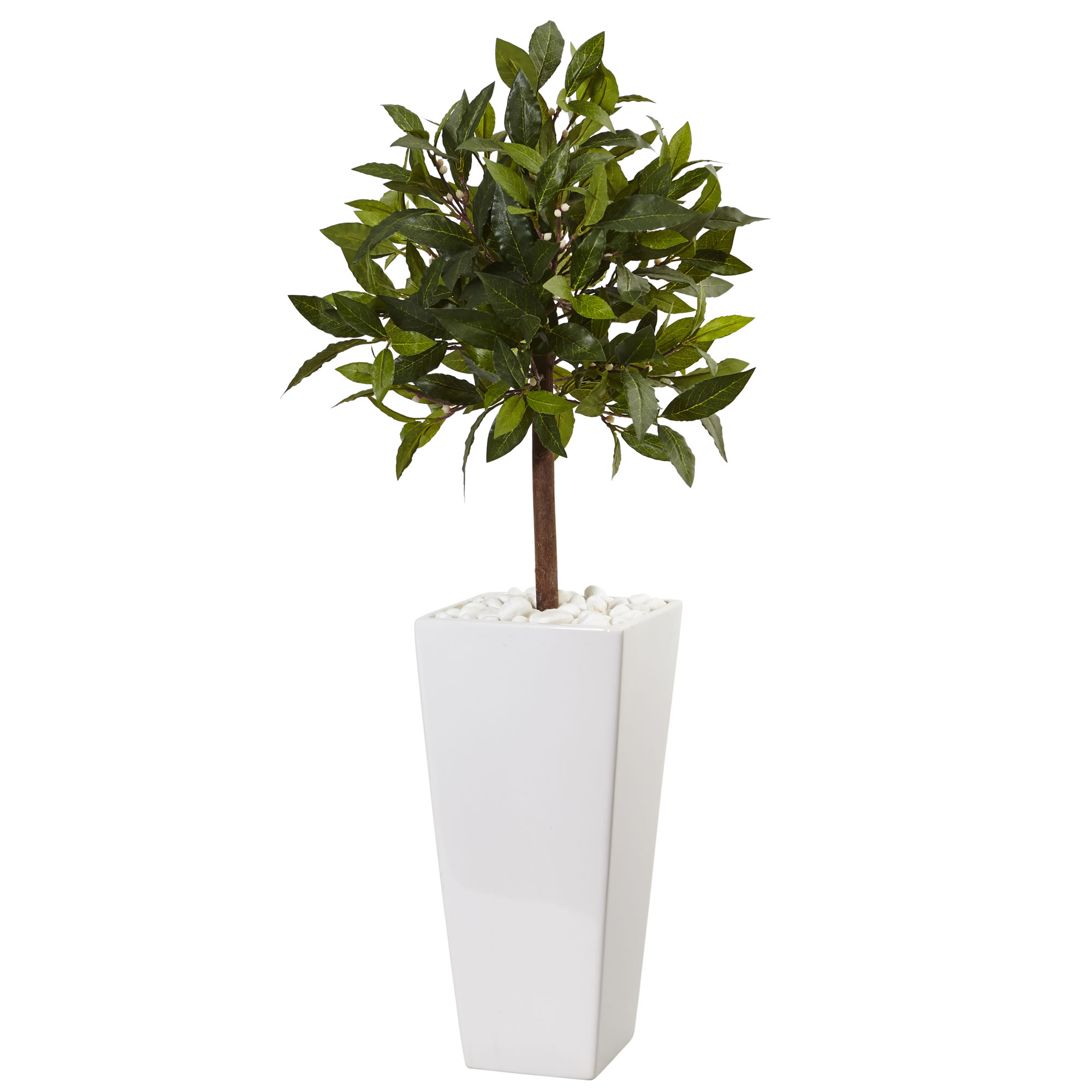 Nearly Natural 3 ft. Sweet Bay Artificial Tree in White Tower Planter
