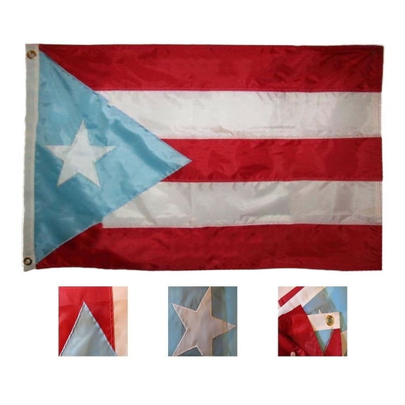2x3 Embroidered Puerto Rico Rican Light Blue 210D Sewn Nylon Flag 2'x3'