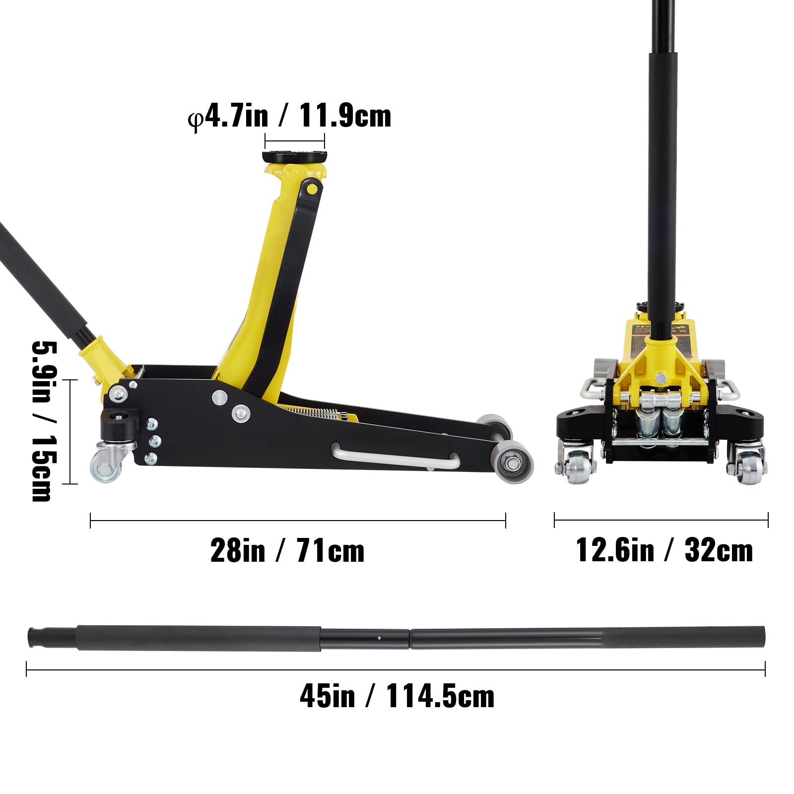 BENTISM Low Profile Floor Jack 2.5 Ton (5500 lbs), Aluminum and Steel Hydraulic Racing Floor Jack, Dual Piston Quick Lift Pump, 3-3/4"-18-7/10" Height Lifting Range, Yellow+Black
