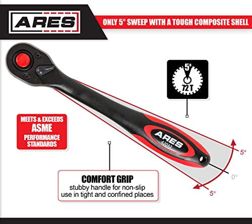 ARES 42032 - 1/2-Inch Drive 72-Tooth Composite Ratchet - Chrome 