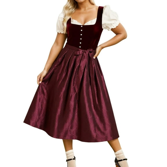 Wdgfv Bavarian Oktoberfest Dirndl Dress Traditional for Women Elegant Laced Vest Apron Festival